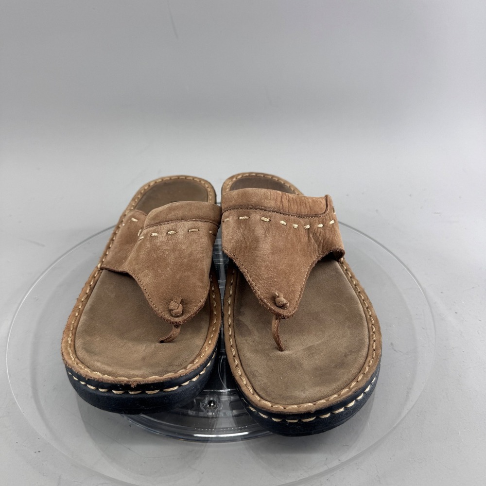 Minnetonka Women Leather Thong Sandals Flip Flops Stitch Detail Brown Size 8 - Picture 2 of 9